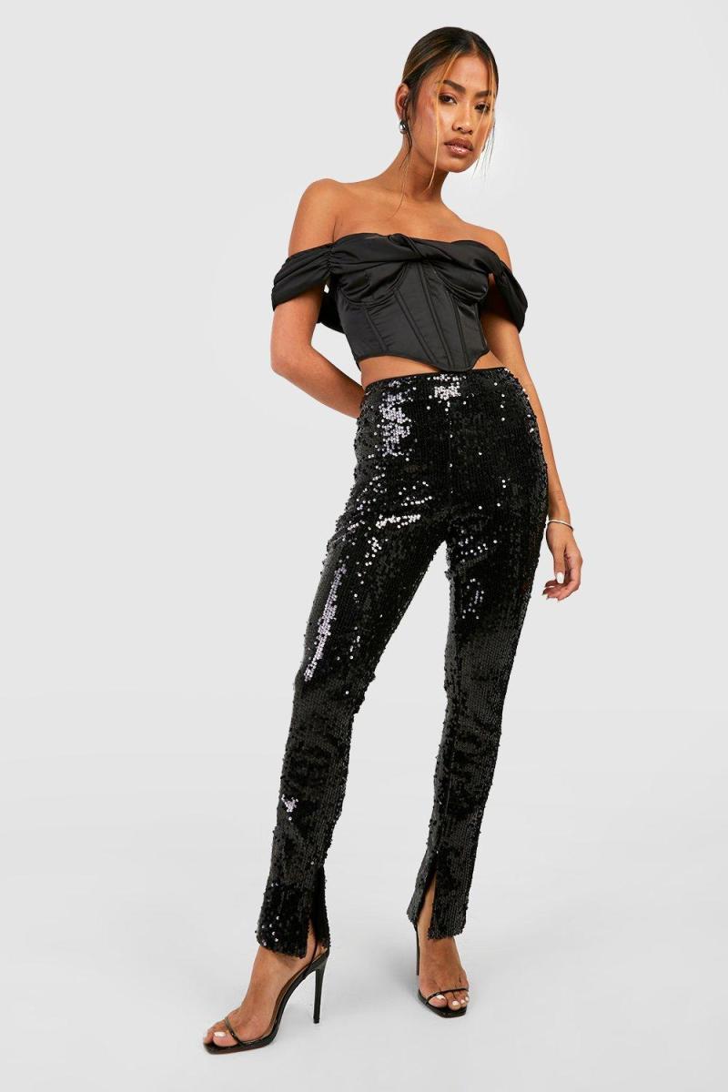 Штани з паєтками з розрізним подолом із середньою посадкою