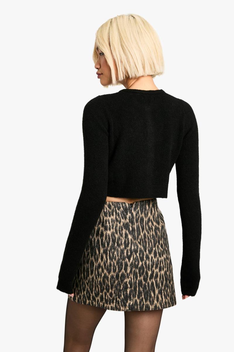Міні-спідниця з завищеною талією з леопардовим накидом
