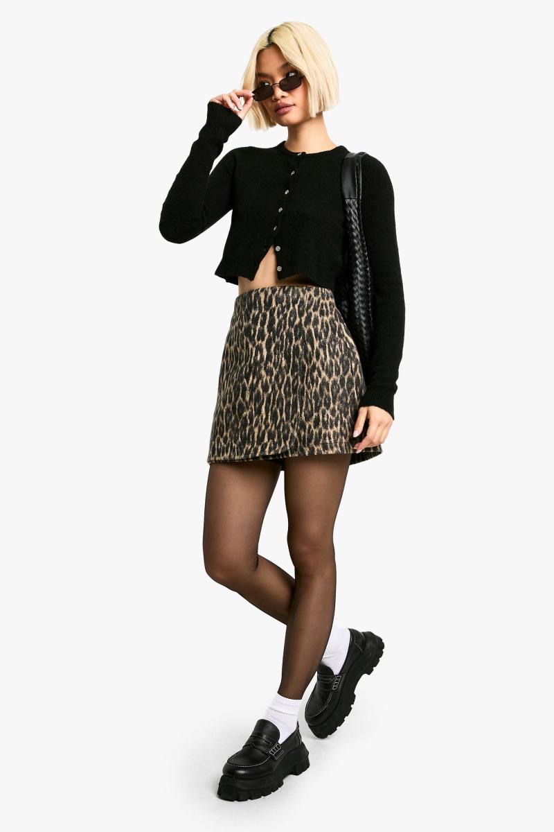 Міні-спідниця з завищеною талією з леопардовим накидом