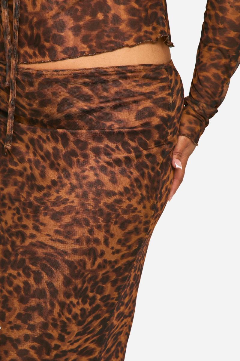 Плюс леопардова сітка вершина та колонка Максі спідниця Co Ord