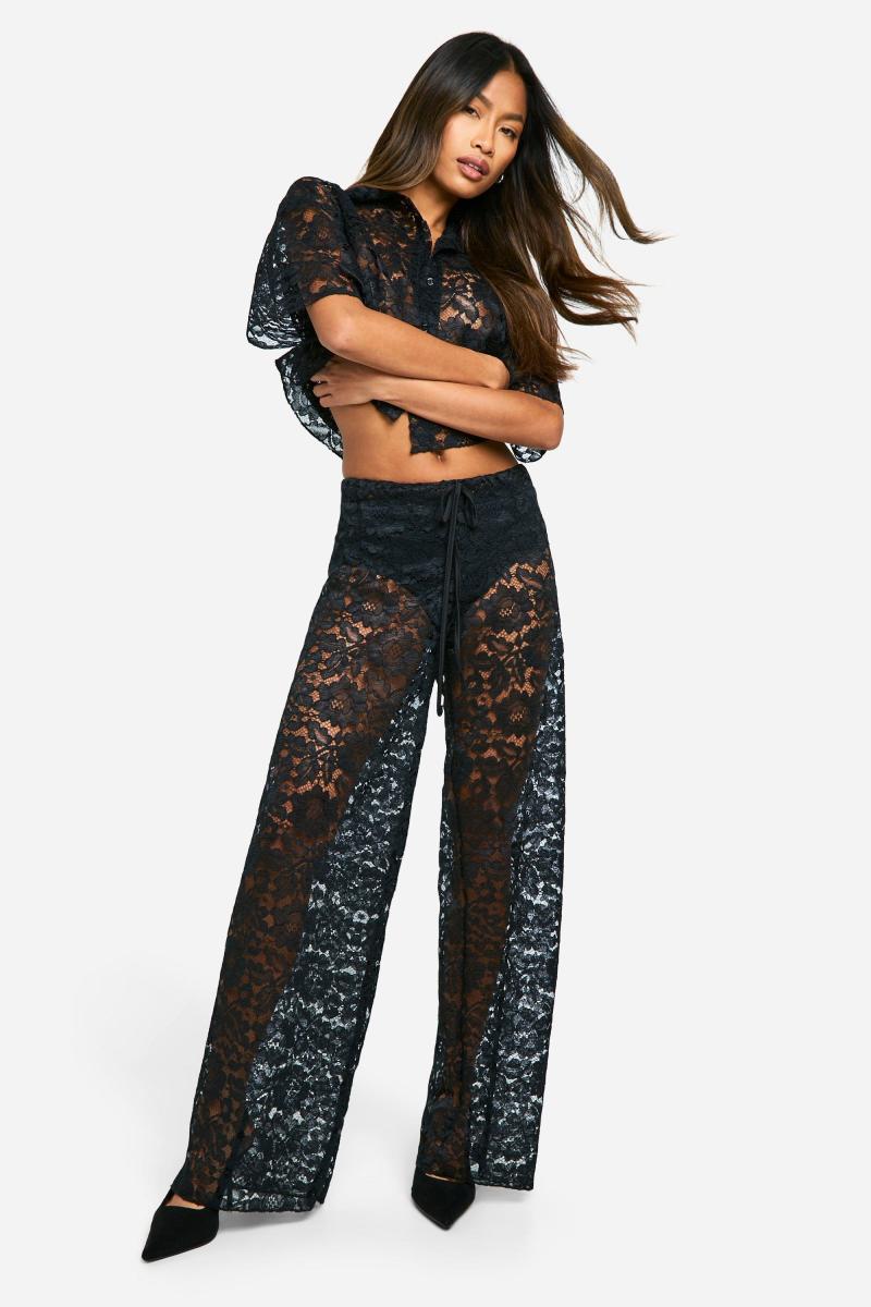 Широкі мереживні штани на шнурках