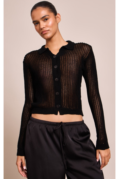 Чорний філагральний в'язаний кнопка вгору кардиган Чорний філагральний в'язаний кнопка вгору кардиган