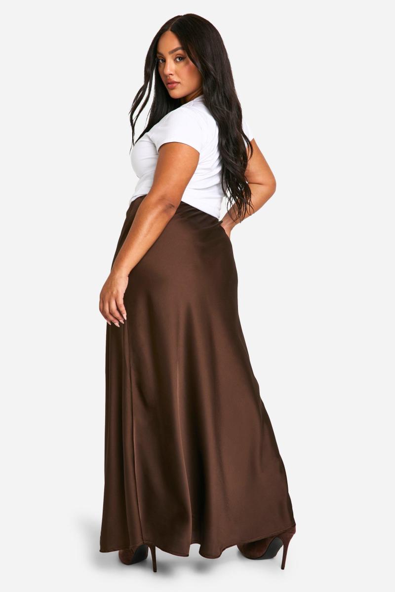 Плюс атласна максі-спідниця на шнурках