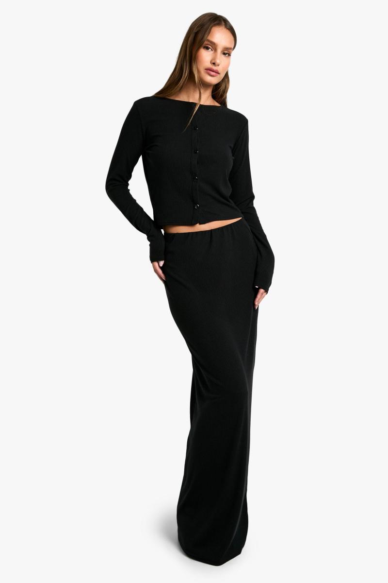 М’які ґудзики в рубчик через топ з довгими рукавами та максі-спідниця Coord