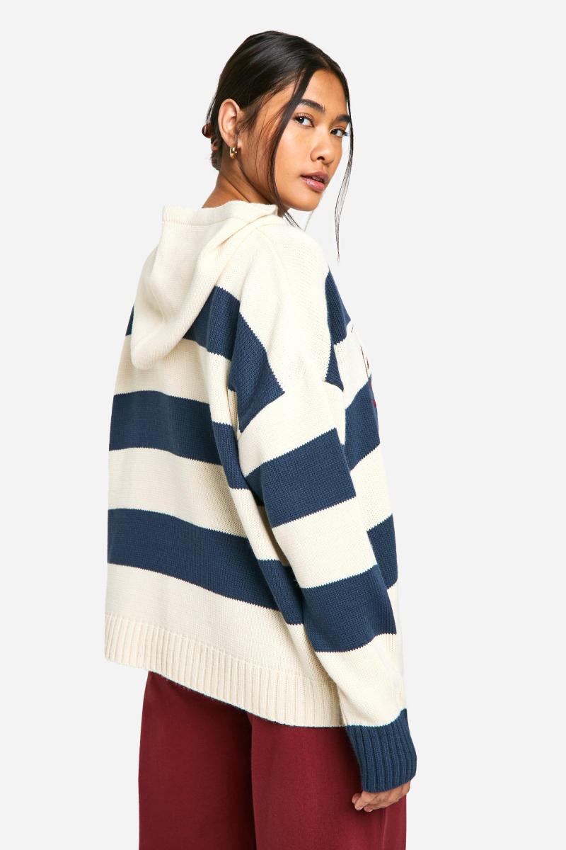 Велике в’язане спортивне худі з вишивкою в смужку