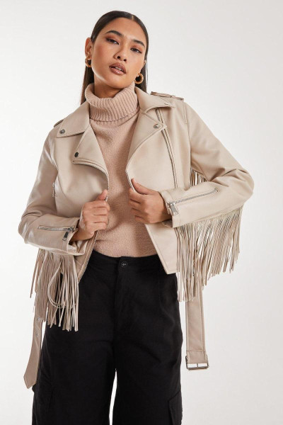 Облямована обрізана куртка PU Облямована обрізана куртка PU