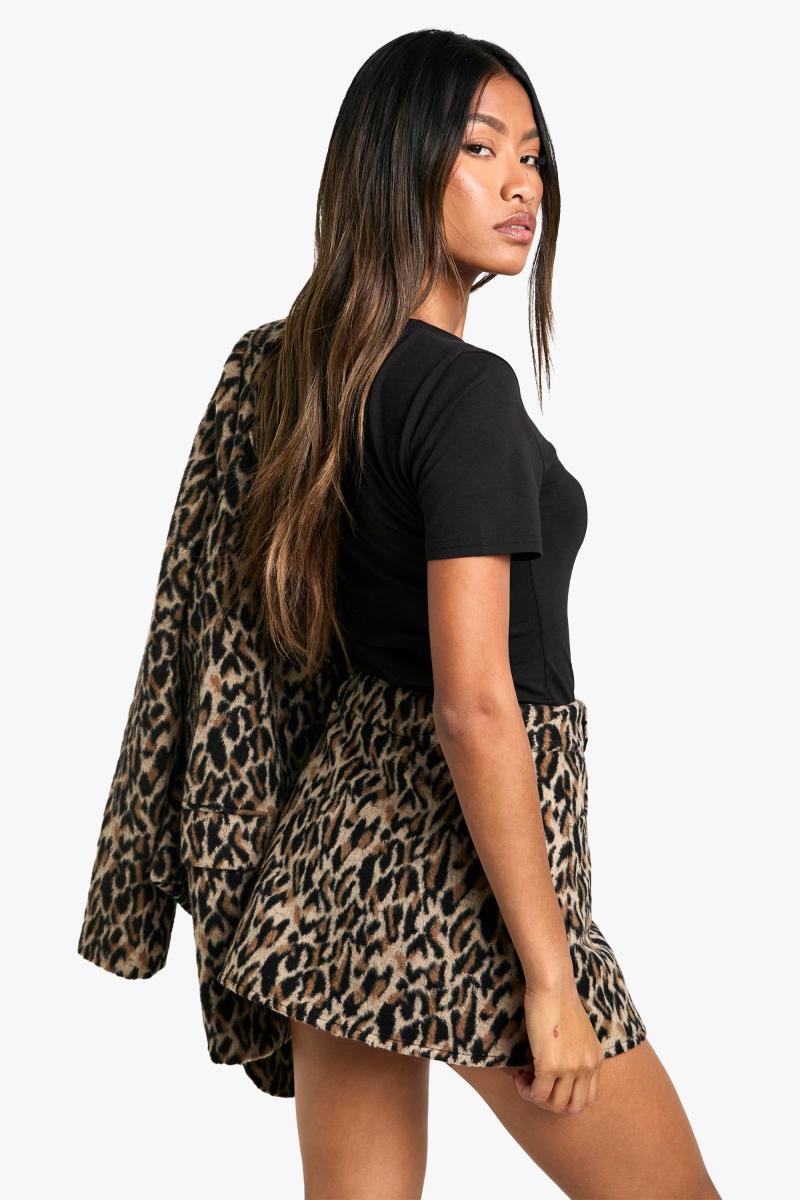 Вовняна міні-спідниця з леопардовим принтом