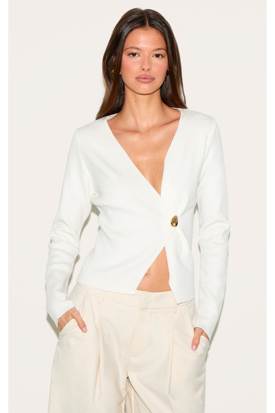 Кремовий асиметричний компактний в’язаний кардиган Кремовий асиметричний компактний в’язаний кардиган