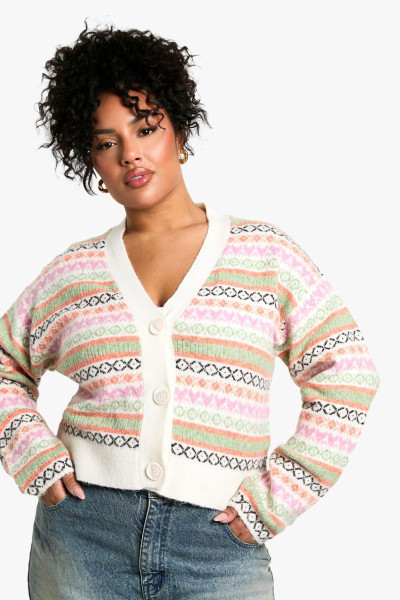 Plus Pastel Fairisle Boxy Fit трикотажний кардиган