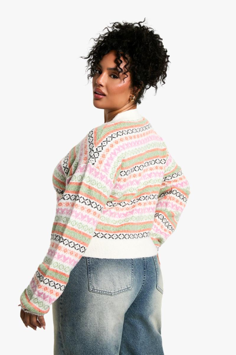 Plus Pastel Fairisle Boxy Fit трикотажний кардиган
