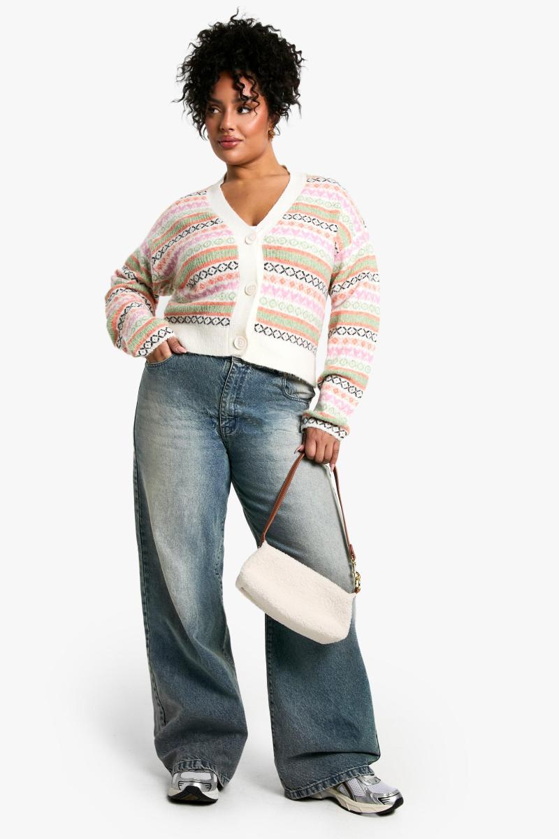 Plus Pastel Fairisle Boxy Fit трикотажний кардиган