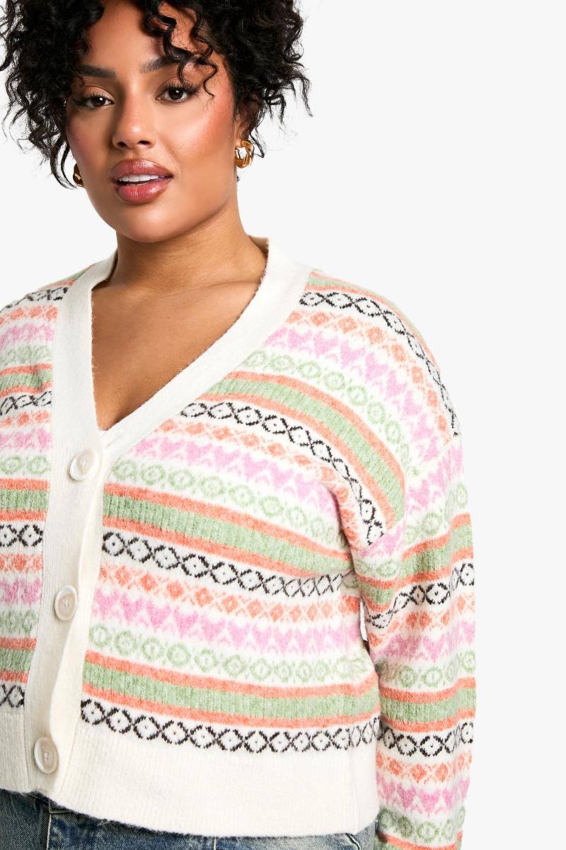 Plus Pastel Fairisle Boxy Fit трикотажний кардиган