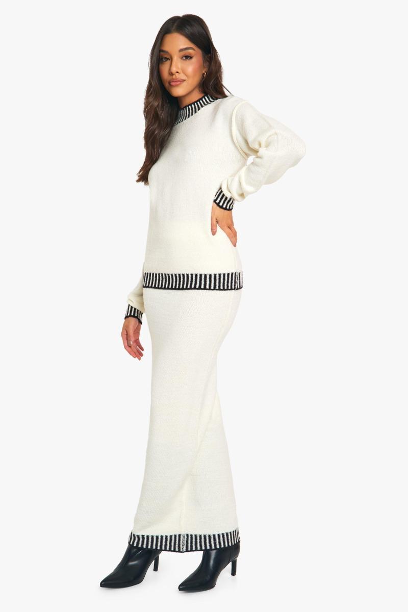 Трикотажний джемпер преміум-класу з контрастною обробкою та максі-спідниця