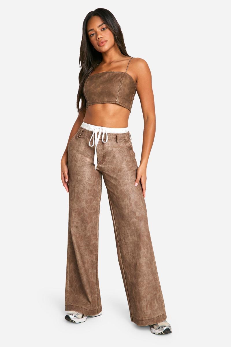 Прямі брюки з поліуретану з боксерським поясом