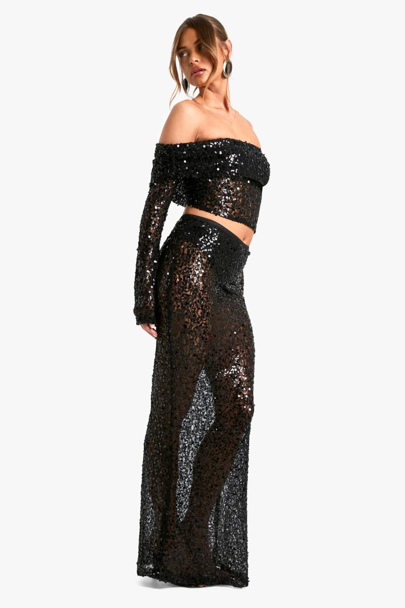 Мереживна спідниця максі з паєтками