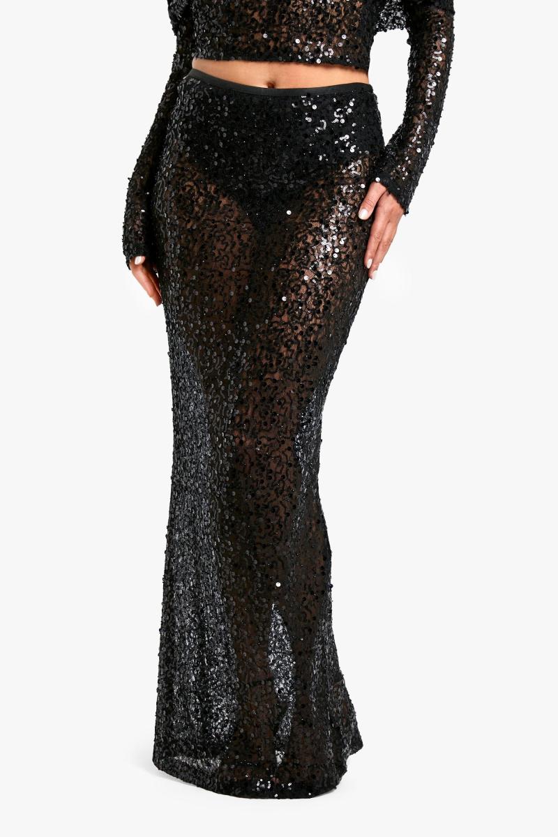 Мереживна спідниця максі з паєтками