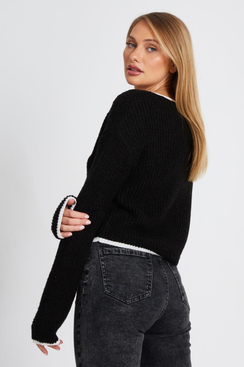 Чорна в'язана краватка передня кардиган