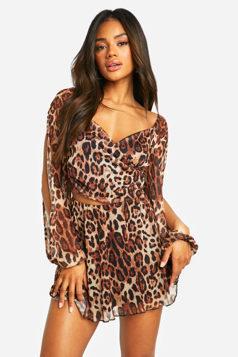 Міні-спідниця з леопардової сітки