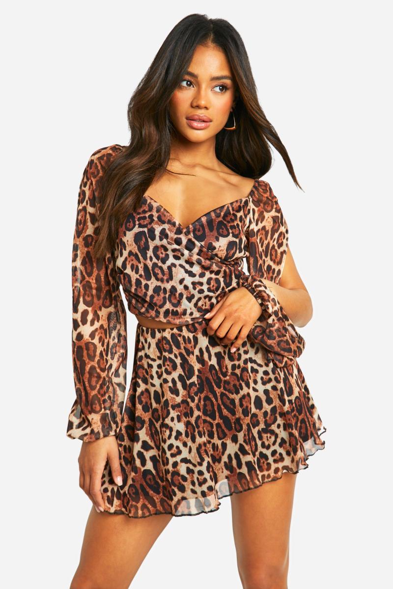 Міні-спідниця з леопардової сітки