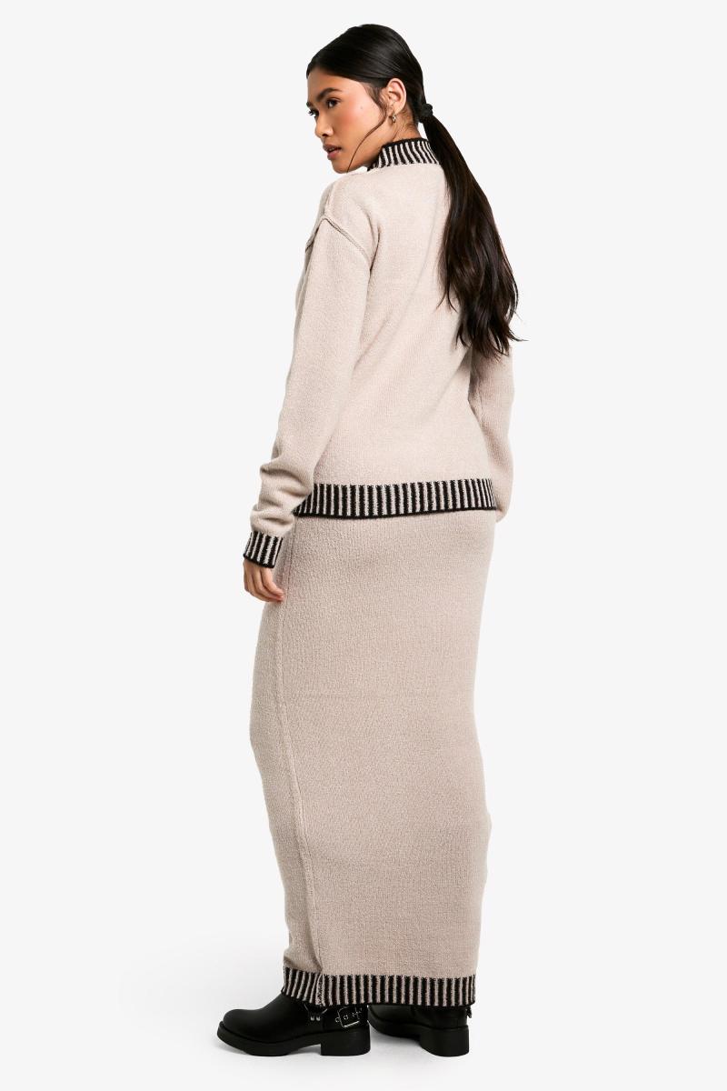 Трикотажний джемпер преміум-класу з контрастною обробкою та максі-спідниця