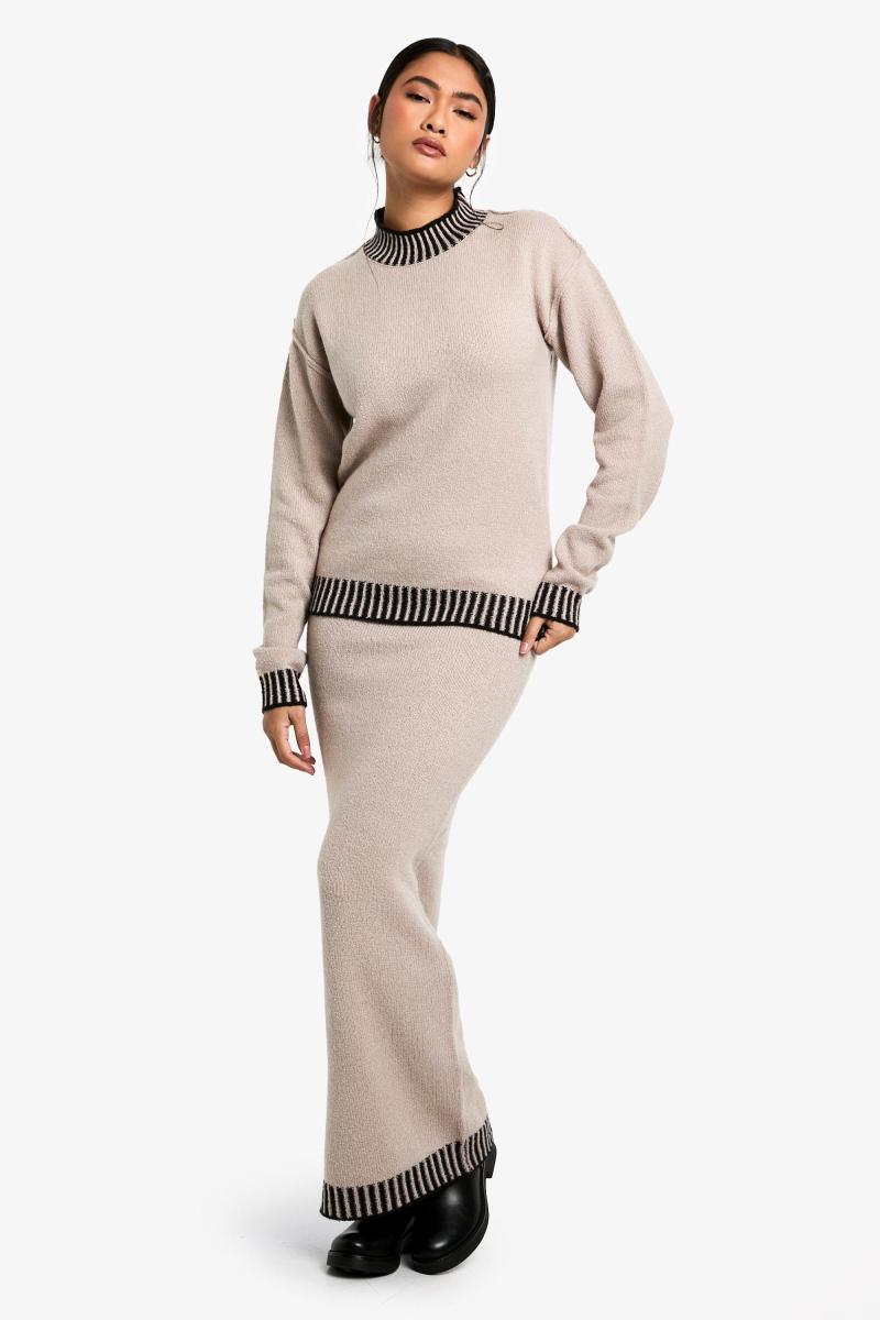 Трикотажний джемпер преміум-класу з контрастною обробкою та максі-спідниця