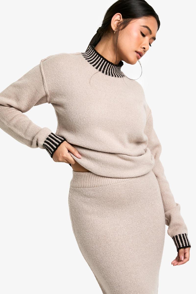 Трикотажний джемпер преміум-класу з контрастною обробкою та максі-спідниця