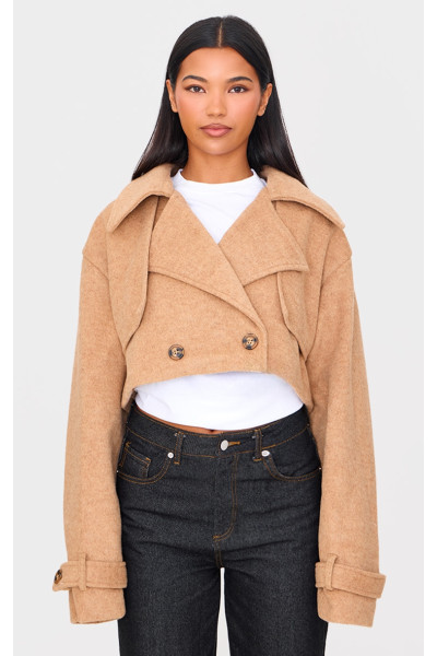 Бежевий укорочений тренч із щіткою