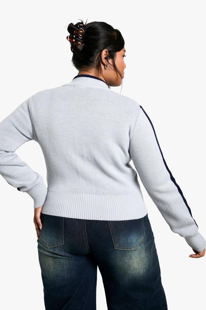 Плюс varsity zip через кардиган