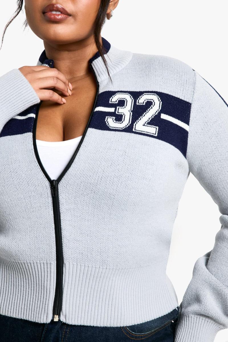 Плюс varsity zip через кардиган
