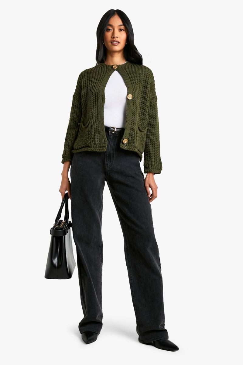 Кучерява в’язана кнопка деталі негабаризації в’язаного кардигану