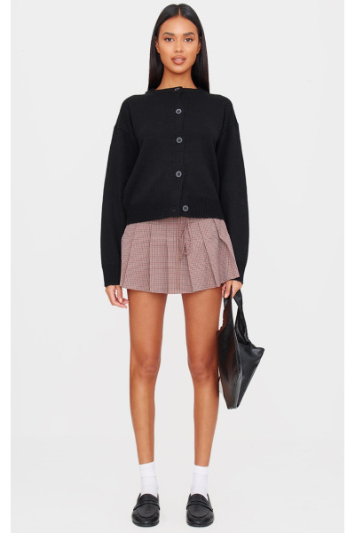 Міні-спідниця бордового кольору з принтом у складку та краваткою Міні-спідниця бордового кольору з принтом у складку та краваткою