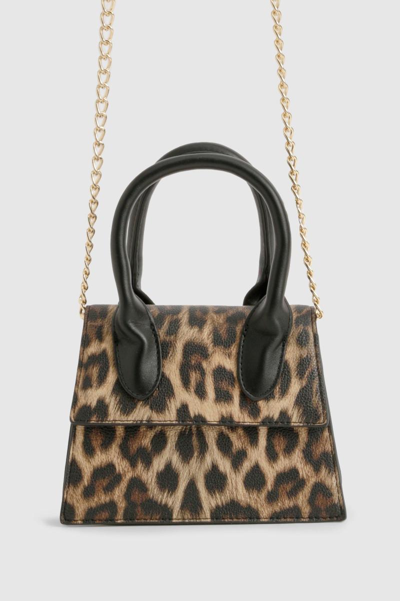 Контрастна сумка з леопардовим ремінцем на ланцюжку