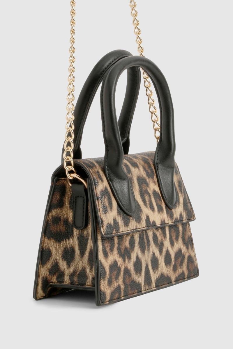 Контрастна сумка з леопардовим ремінцем на ланцюжку