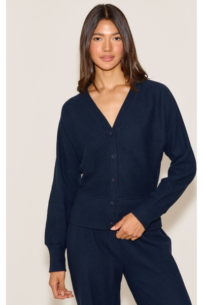 Військово -морський м'який ребристий кнопка вгору кардиган Військово -морський м'який ребристий кнопка вгору кардиган