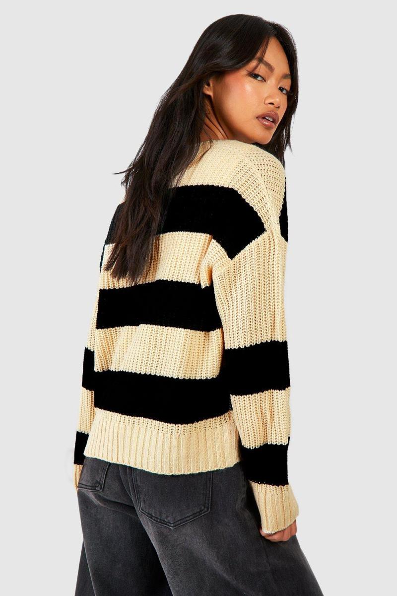 В’язаний укорочений кардиган у рибальську рубинку в смужку