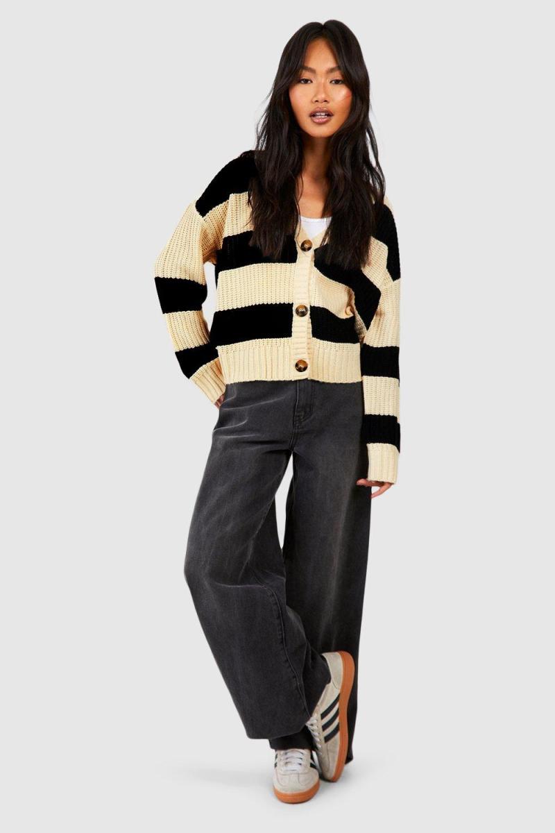 В’язаний укорочений кардиган у рибальську рубинку в смужку