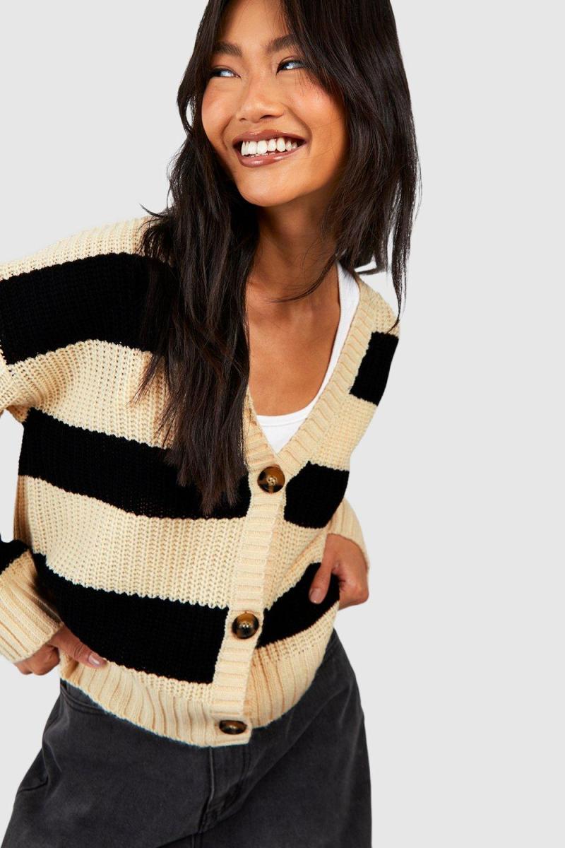 В’язаний укорочений кардиган у рибальську рубинку в смужку