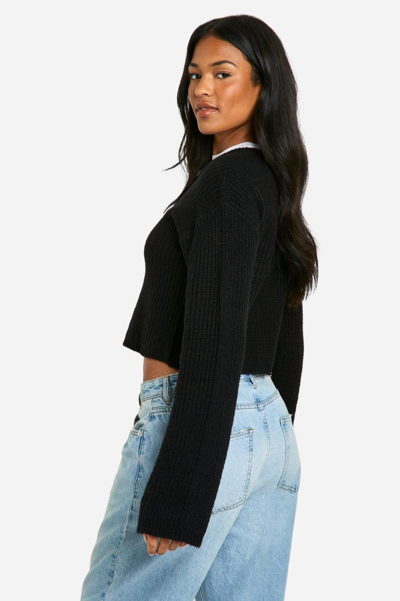 Високий екіпаж шиї м'який трикотажний мікро кардиган