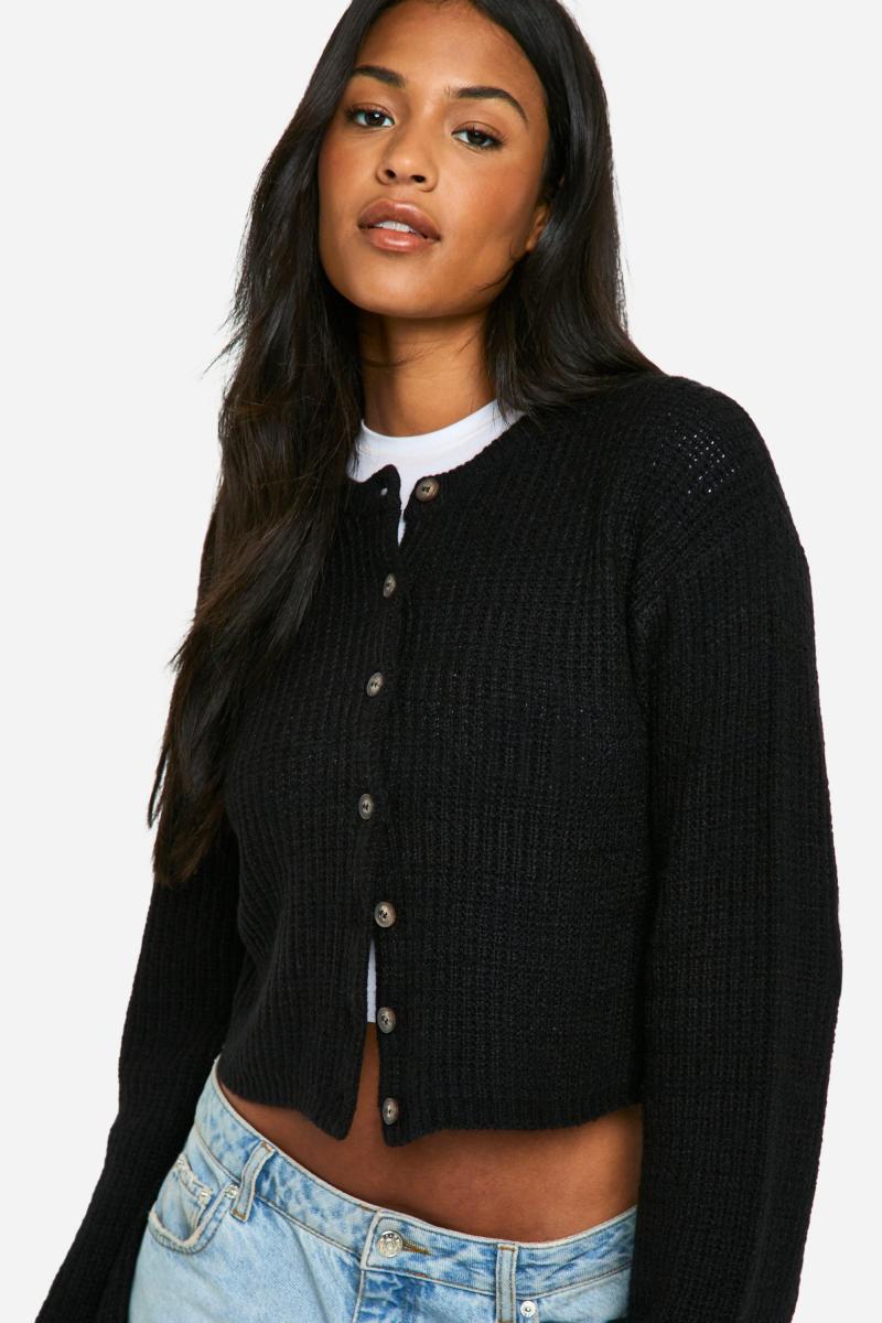 Високий екіпаж шиї м'який трикотажний мікро кардиган