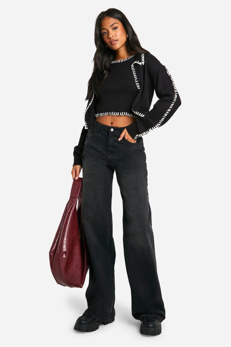 Високий контрастний обрізний в’язаний верхній верх і співдружник кардигану