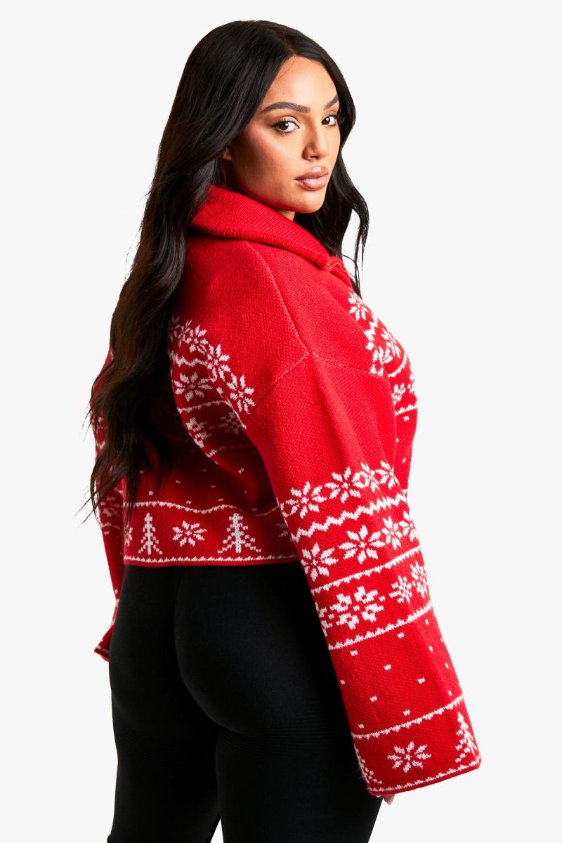 Плюс преміальний в'язаний кардиган із різдвяною ярмаркою на блискавці