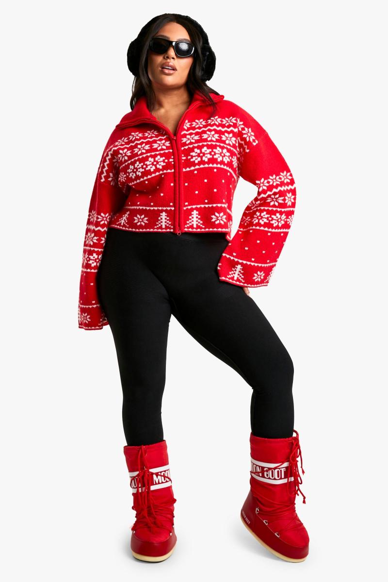 Плюс преміальний в'язаний кардиган із різдвяною ярмаркою на блискавці