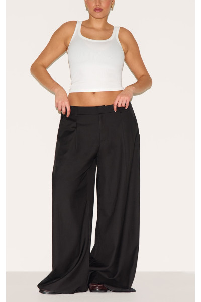 Плюс чорний тканий штани з широкою ногами Плюс чорний тканий штани з широкою ногами