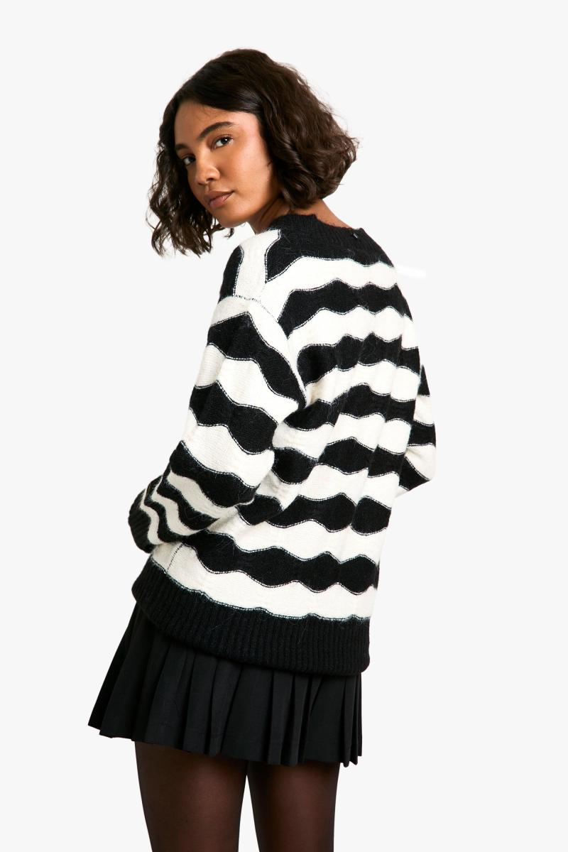 Високий v шия смуга негабаритний в'язаний джемпер