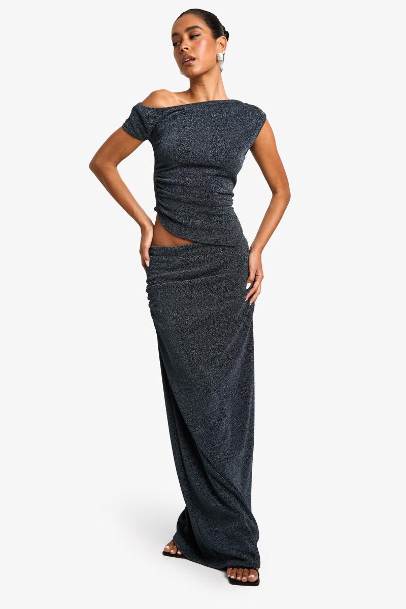 трикотажна спідниця максі металік