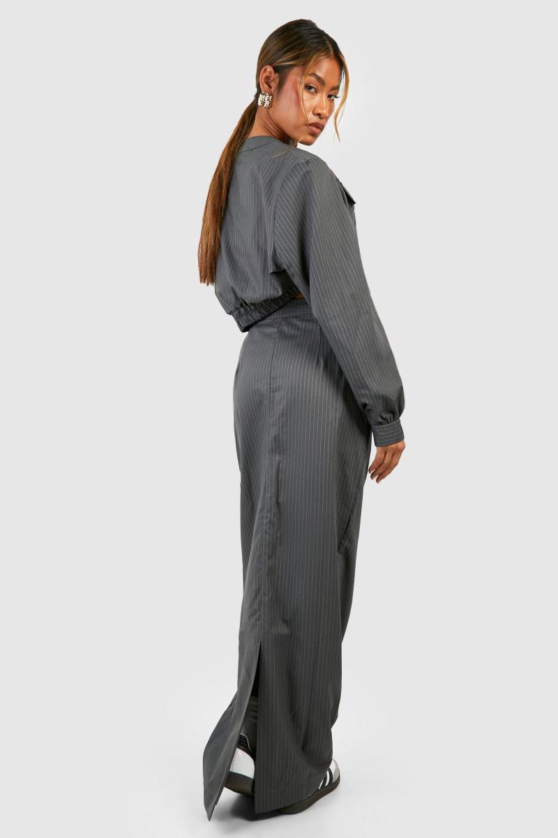 Пінстрип стегна Розділена колонка Максі спідниця