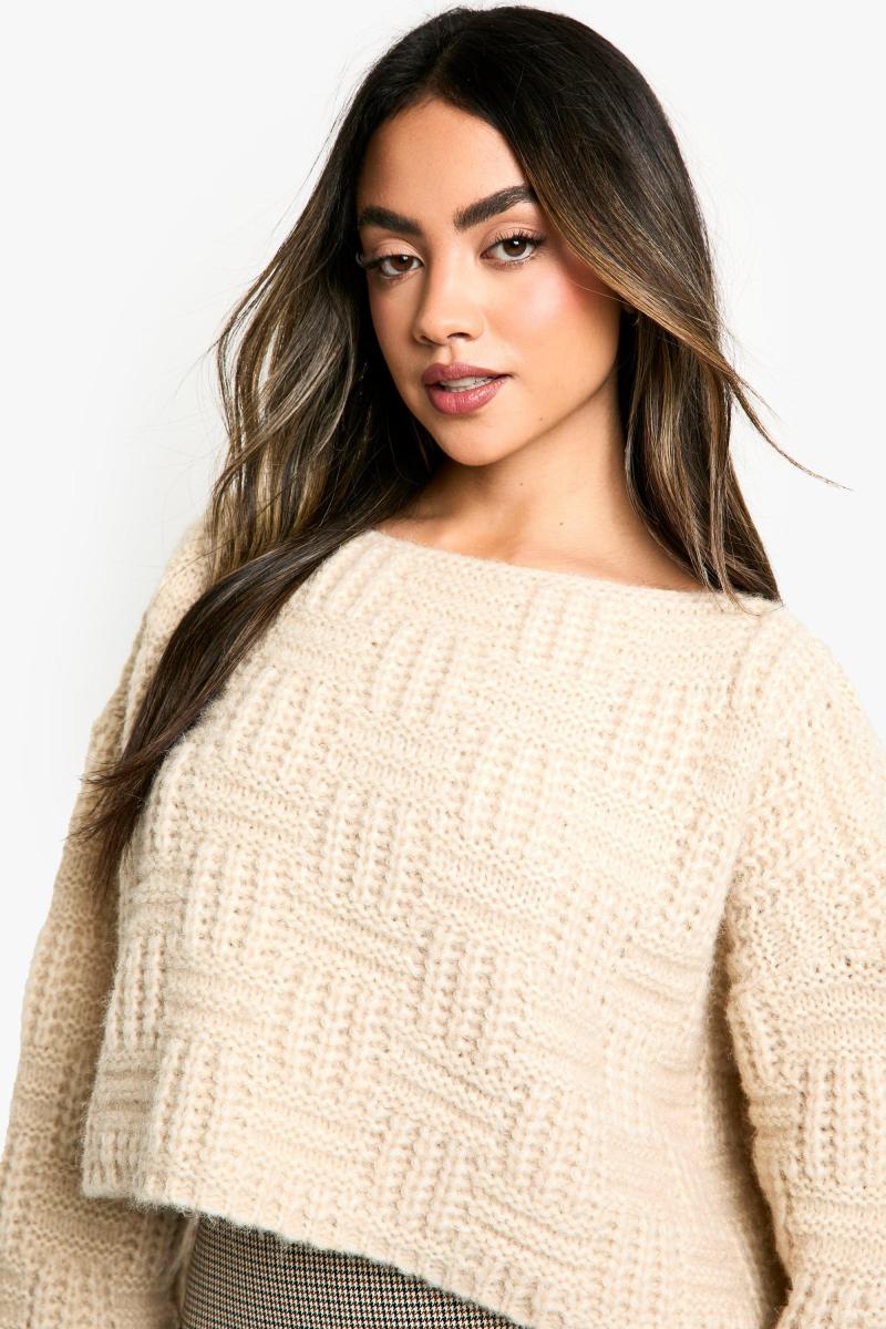 Квадратна в’язана деталь негабаритна врожайна джемпер