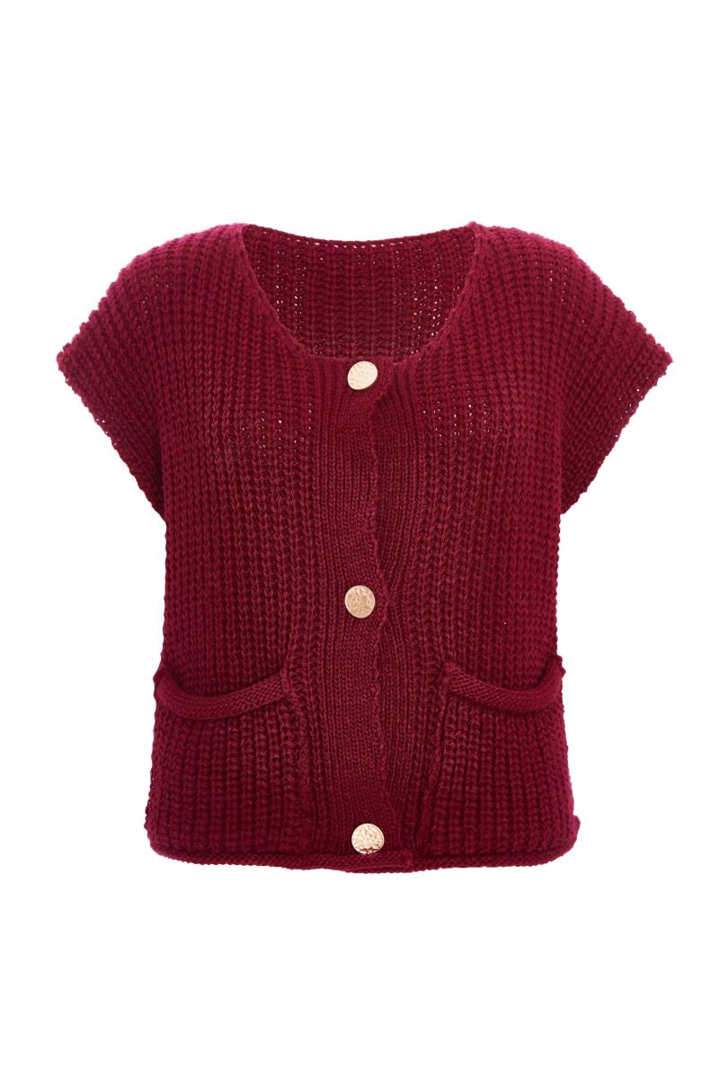 Червоний в'язаний кардиган без рукавів