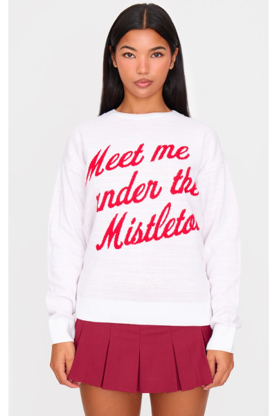 Білий і червоний зустрічають мене під різдвяним джемпером з омели