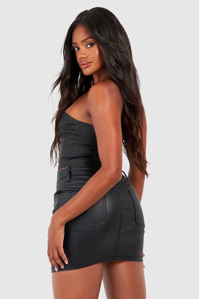 Джинсова міні-спідниця з PU покриттям